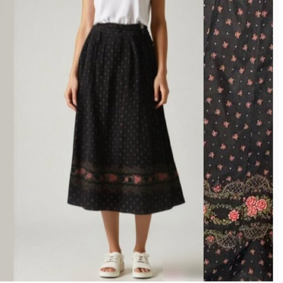 Vintage Original Alpen Trachten Pleated Black Skirt full A-Line Size large 44 - Picture 1 of 14